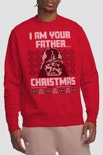 Image of Star Wars Fair Isle Darth Vader, Father Christmas Mens Sweatshirt Red