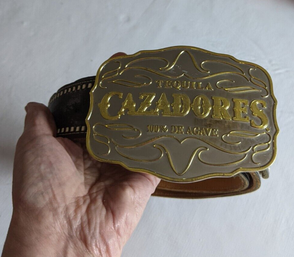 Tequila Cazadores Belt Buckle On Mexican Leather … - image 7