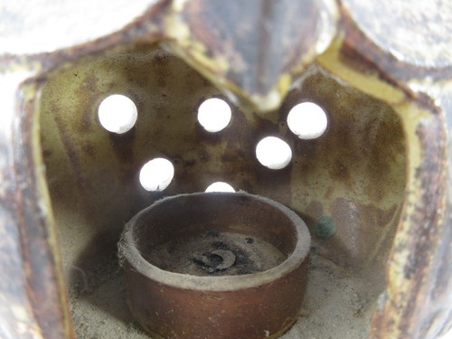 Vintage MCM Brown 6" Hanging Ceramic Owl Tea Light Votive Candle Holder 2-Sided - Picture 3 of 5