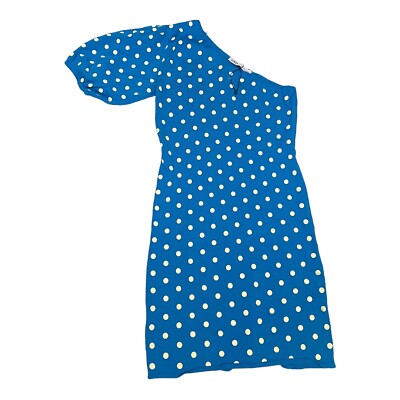 zara blue one shoulder dress Zara One Shoulder Dress Womens L Blue Polka Dot Mini Retro Spring Party  Brunch