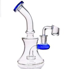 RORA Mini Glass Water Pipes 6 Inch Recycler Glass Bong Percolator Glass Pipe