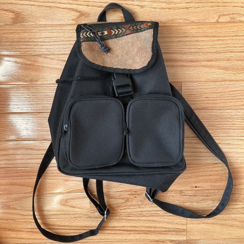 Black 90s Vintage Mini Backpack Zip 