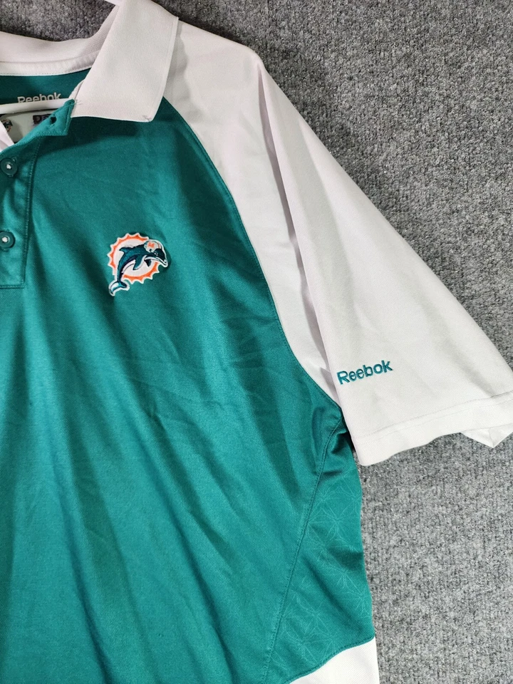 Polo Reebok NFL Miami Dolphins Aqua Color Block Para Hombres XL Jugador/Entrenador Usado  Foto 2 de 4