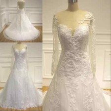 Sexy Lace Applique Wedding Dresses Long Sleeves A-line Bridal Gowns Plus Size