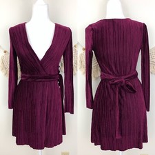 Topshop Purple Pleated/Ribbed Velvet Wrap Dress, size 2
