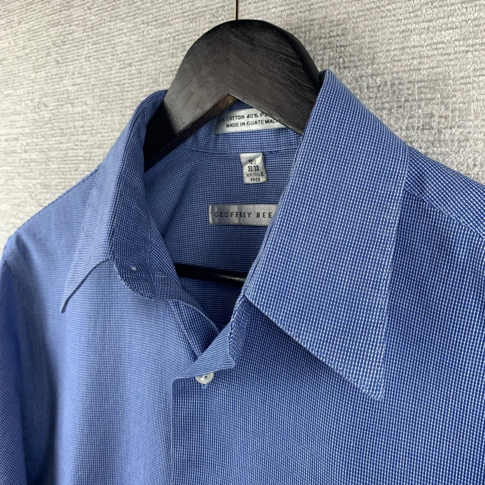 Camisa con botones GEOFFREY BEENE para hombre talla 15 1/2 - 32/33 azul clásica sin arrugas Foto 4 de 4