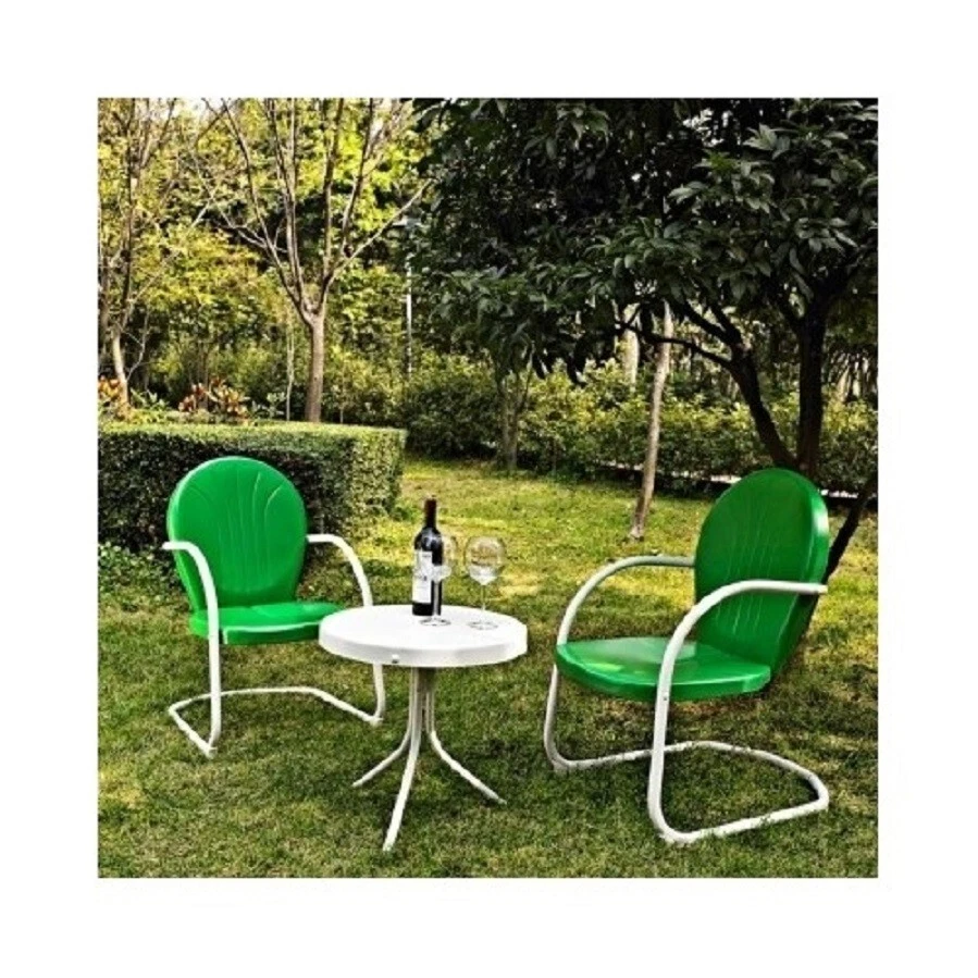 NEW 3 PC Green Patio Set Metal Retro 50s Style Outdoor Lawn Porch  Furniture - Image 3 of 4