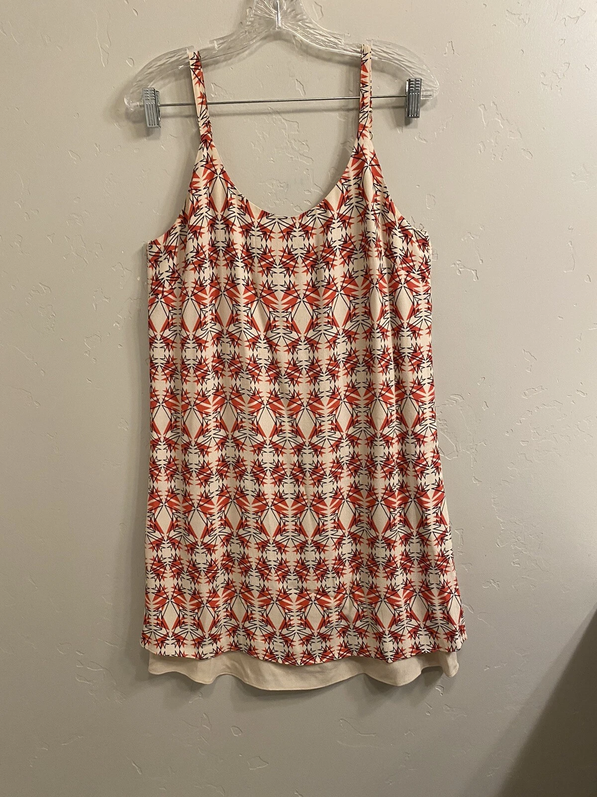 VETEMENTS CABI Batik Abito Slip Donna Taglia S Rosso Panna Stampa Cambio Chiffon #870