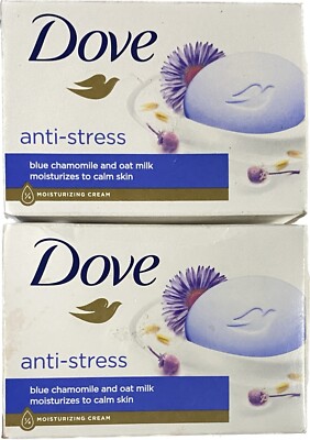 Lot Of 2 Dove ANTI STRESS Blue Chamomile & Oat Milk Bar of Soap 3.75 oz - NEW