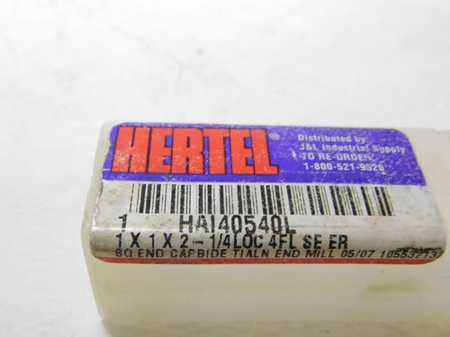 Hertel Solid Cabide Sq End Mill 1” Dia 2.25” LOC 4Fl 1" Shk Dia 5” OAL HAI40540L - Picture 5 of 5