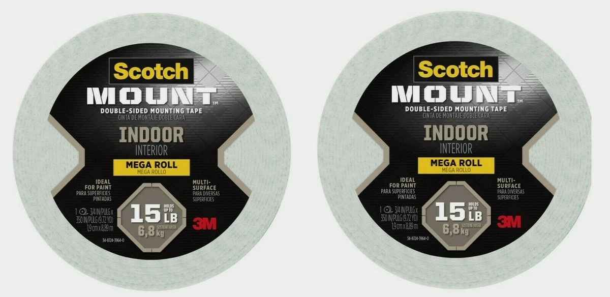 2 Scotch INDOOR White Mounting Tape Double Sided 10 lbs 3 4