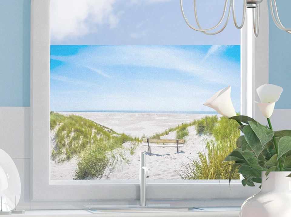 Fensterfolie Strand Sichtschutzfolie Maritim Klebefolie Fenster bedruckt - Bild 2 von 4