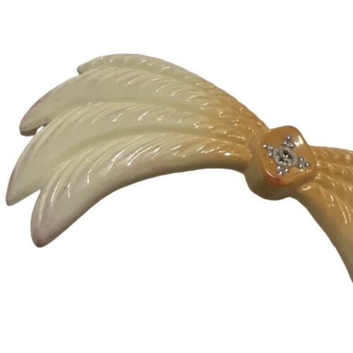 1970’s Off White & Orange Bow Or Bird Wing Shaped Barrette, Made In France, NOS - Bild 2 von 5