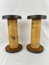 Lot of 2 Antique/Vintage 9.5" Chunky Wood Metal Spool Industrial Textile Mill