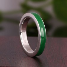 Green Enamel Engagement Band Ring 925 Sterling Silver Minimalist Band Rings