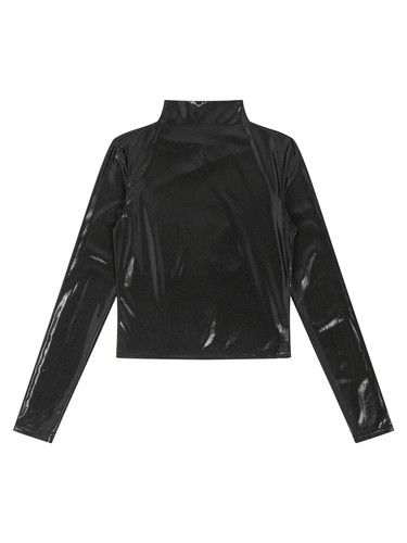 Women's Shiny Glitter Mock Neck Long Sleeve Tops Sparkly Shirt Party Club - Picture 18 of 71