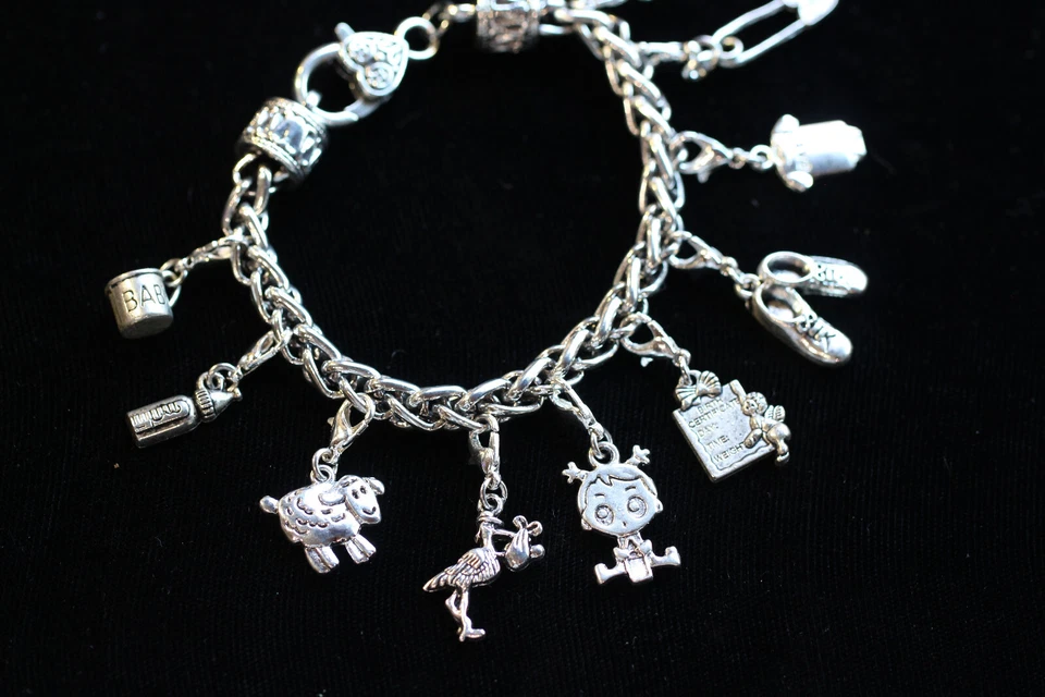 Nuevo Dije Bebé Pulsera Plata Estaño Dijes 8" Madre Dijes Intercambiables Foto 3 de 3