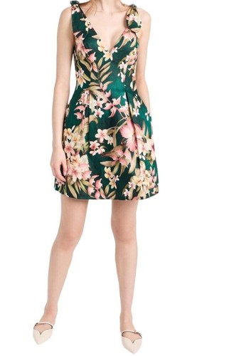 Zimmermann Lexi Tie Mini Dress | Green Palm Print, Shoulder Ties, Linen, Party - Picture 5 of 16