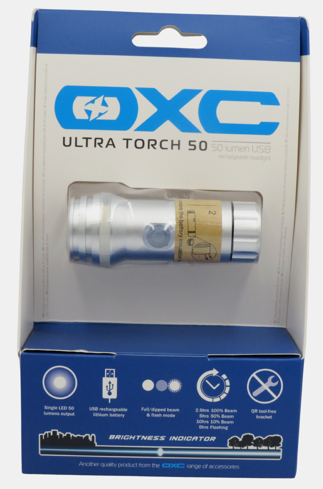 OXFORD BIKE HEADLIGHT  50 LUMEN ULTRATORCH BUILT IN USB RECHARGEABLE  XLD708