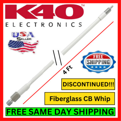 K40 SF400 White 1500W Superflex 4' Tunable Fiberglass CB Whip Antenna Top Load