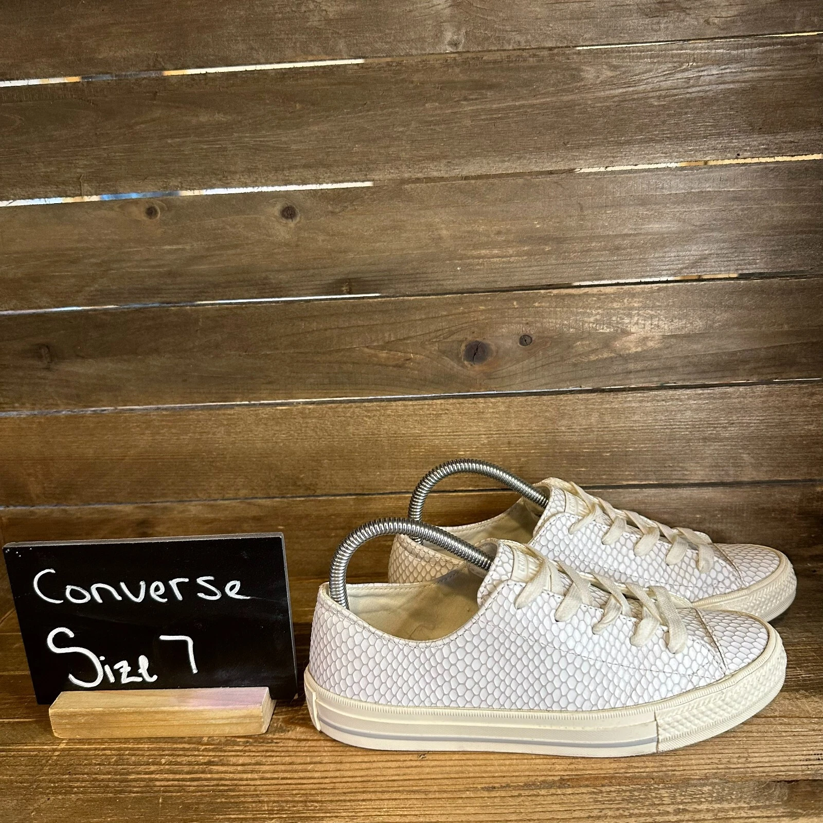 Scarpe sneakers basse casual donna Converse bianche stampa serpente pelle taglia 7 M ottime condizioni