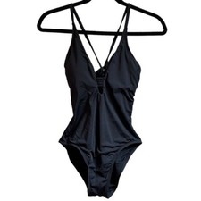 Cole of California V-neck Plunge One Piece Open Keyhole Back Swimsuit Sz 8 Black