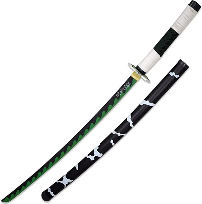 40" Demon Slayer Sanemi's Green Sword Serie Anime Real Samurai Tactical Katana Foto 2 de 4