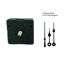 Clock Movement Mechanism Quartex Kit with 3" Black Spade Hands 3/4" thick dial