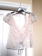 Rita Ora x Primark Sheer Cream Lace Ruffle Frill Boho Blouse Top L UK 14 NWT