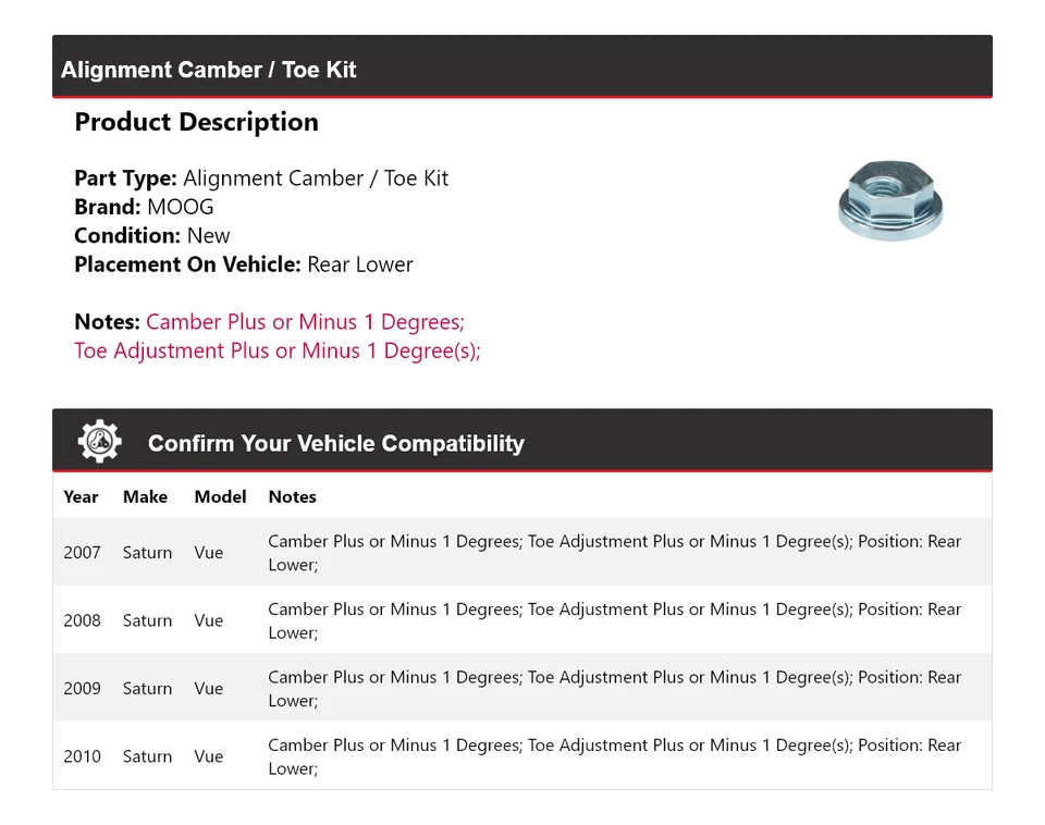 Kit de inclinación/puntera trasera inferior MOOG 2007-2010 Saturn Vue 2007 2008 Foto 2 de 4
