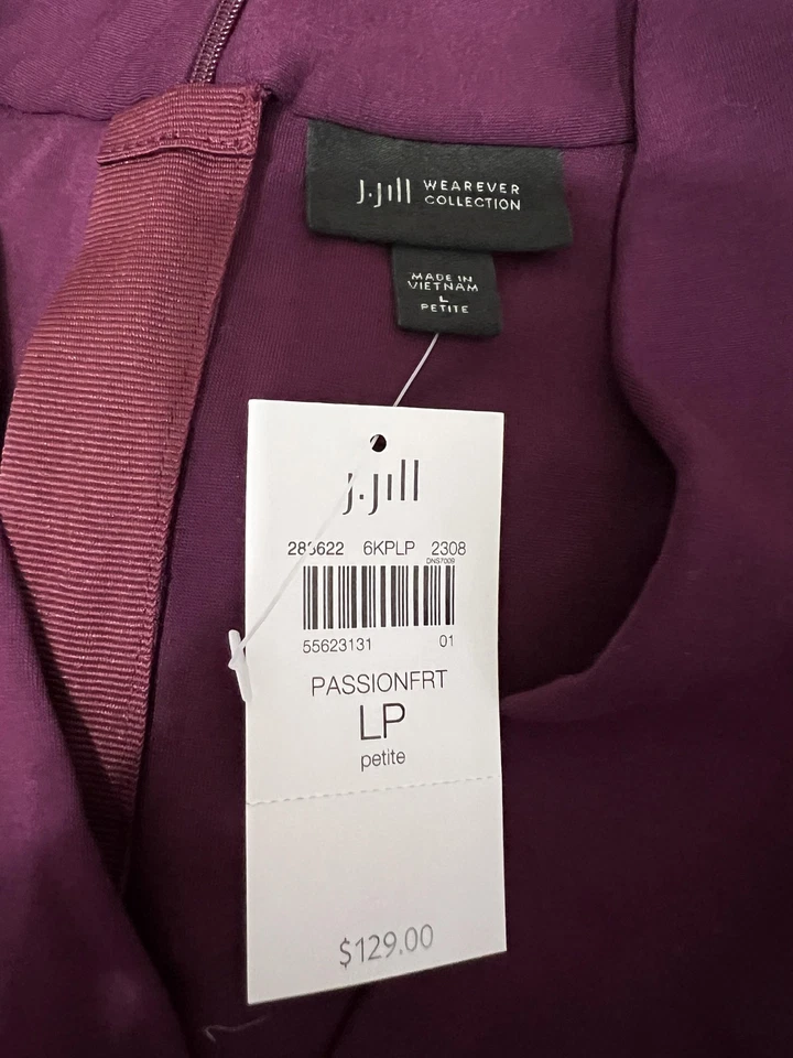 Vestido J.Jill Wearever para mujer grande pequeño púrpura cuello en V manga 3/4 bolsillos tejido Foto 3 de 4