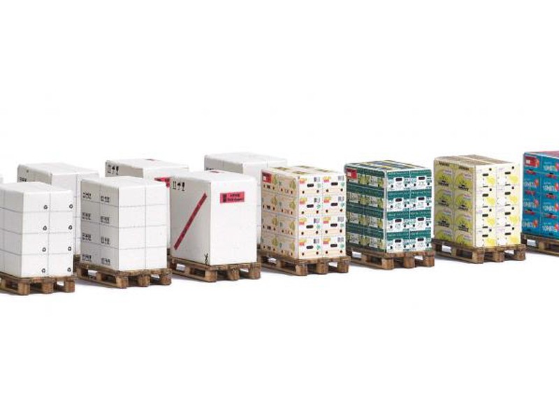 Palettes HO 1/87 de précision Busch 1812 avec chargement cartons miniatures