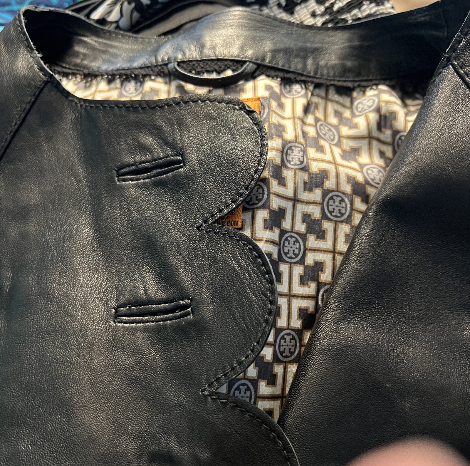 EUC $3450 Tory Burch Size 10 Black Leather Jacket image 10