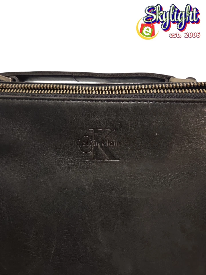 Vintage Y2K Leather Calvin Klein Black Business Briefcase Shoulder Laptop Bag CK - Image 2 of 4