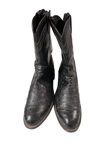 Justin Roper Boots Full Quill Ostrich Black 3171 Men's - Sz 8.5 D - Picture 1 of 8