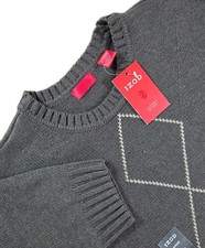 IZOD men L Luxury Sport brown argyle front Long Sleeve Sweater Pullover NEW NWT