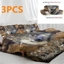 3PCS Soft Duvet Cover Set With 2 Pillowcases Indian Native Wolf Queen King Size
