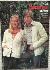 SUNBEAM KNITTING PATTERN 428 FOR HIS & HER CARDIGANS IN ARAN ~ 34 - 44” CHEST