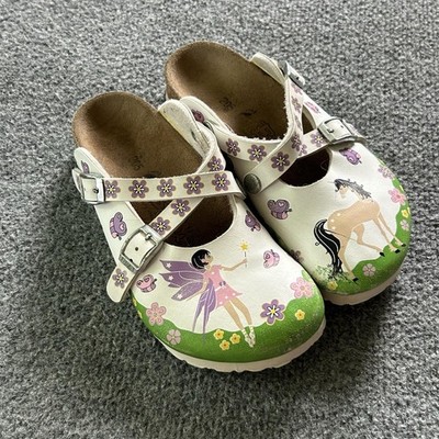 Birki's Shoes Girls Size 13 White Fairy Horse Clog Sandals Buckle Germany