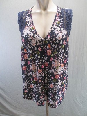 Daniel Rainn Size L Womens Multicolor Floral V Neck Sleeveless Casual Top 061