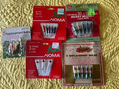 Vintage NOMA / GE Christmas Light Bulbs Clear Replacement T5  3.5 - 4 & 7 Volts