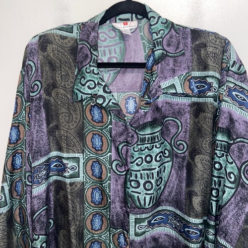 Vintage Shirt Womens Plus Size 3X Tunic Top 100% Silk Abstract Wearable Art Boho - Picture 3 of 13