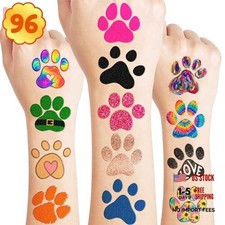 96PCS Paw Print Pre-Cut Temporary Tattoos for Kids - Dog Cat Themed Normal