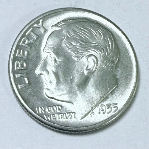 1955 D Roosevelt Silver Dime 90% Silver 10c AU About Uncirculated Details #4378