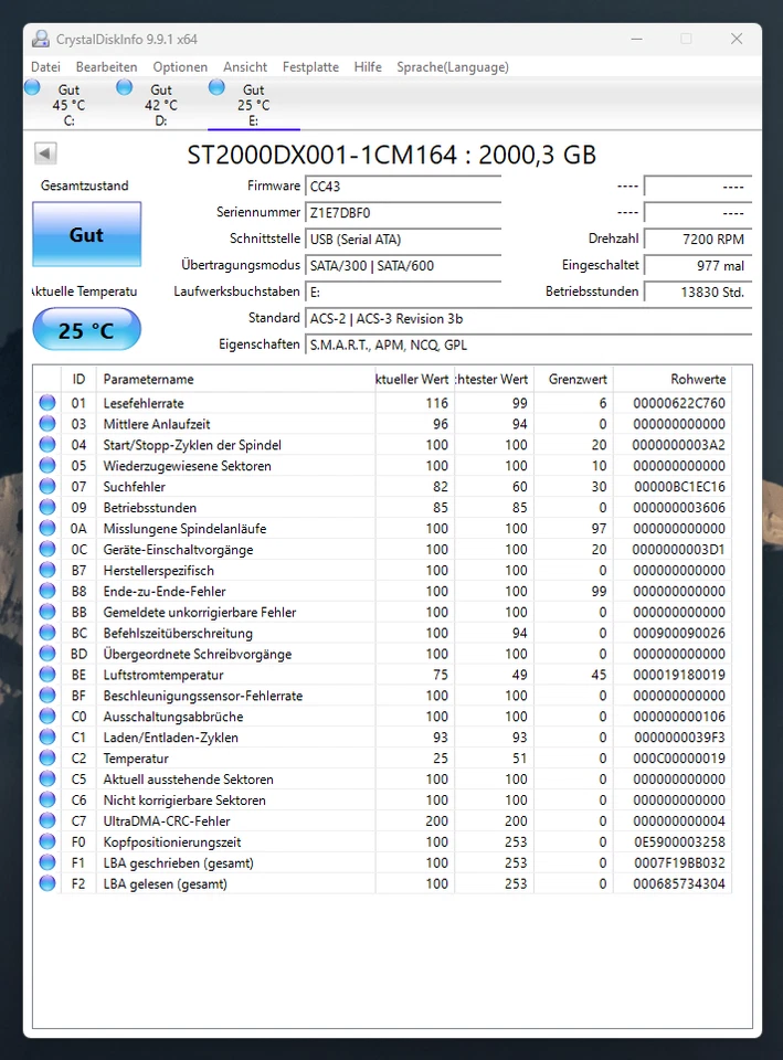 Seagate Desktop SSHD 2TB ST2000DX001 – SMART Gut – Hybrid HDD – SATA 3,5", TOP - Bild 4 von 4