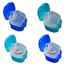Clean Denture Bath Case Dental False Teeth Storage Box w/Hanging Net Container