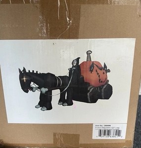 12 Ft Long Halloween Inflatable Carriage With Ghost Skeleton and Pumpkin- light 
