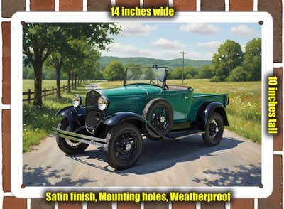 Metal Sign - 1930 Ford Model A Roadster Pickup Oil Painting - 14x10
