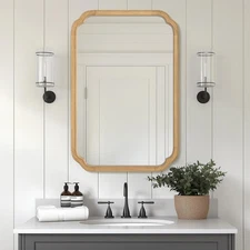 24" x 36" Rounded Corner Arch Wall Mirror with Wood Frame for Entryway, Livin...