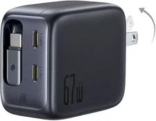 Baseus - Enercore with Single Retractable USB-C Cable Charger 67W - Black